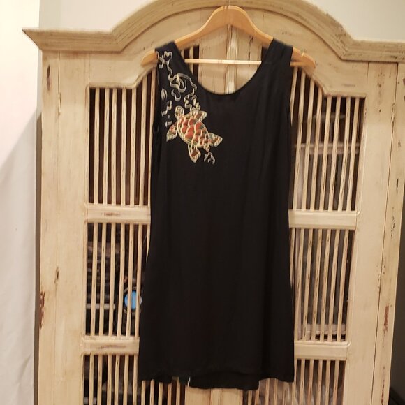 Eastern Sun Batik Sea Turtle Maxi Dress Size M Black  Tropical - Picture 7 of 9